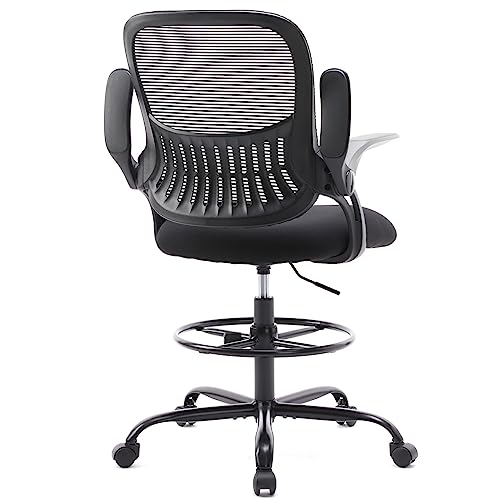 0706859201864 - DRAFTING CHAIR, TALL OFFICE CHAIR, ERGONOMIC STANDING DESK CHAIR, TALL DESK CHAIR, HIGH OFFICE CHAIR, COUNTER HEIGHT OFFICE CHAIRS WITH FLIP-UP ARMRESTS AND ADJUSTABLE FOOT-RING FOR BAR HEIGHT DESK