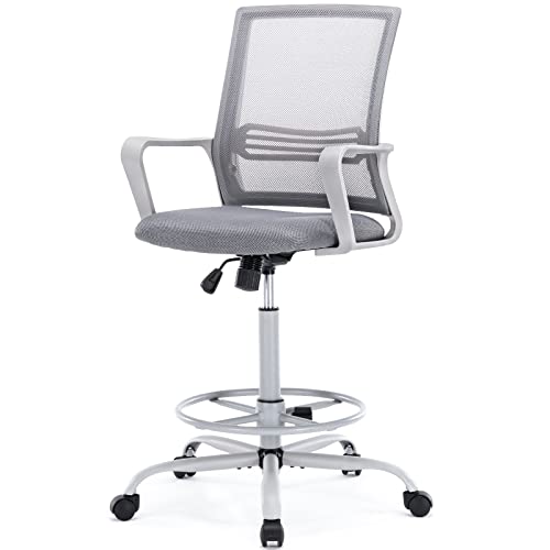 0706859204612 - HOMEFLA DRAFTING CHAIR TALL OFFICE CHAIR MID-BACK STANDING DESK CHAIR COUNTER HEIGHT WITH ADJUSTABLE FOOT RING MESH DRAFTING CHAIR WITH ARMREST