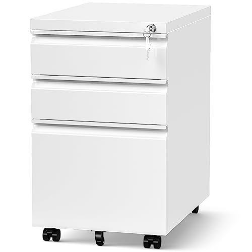 0706859204711 - 3 DRAWER FILE CABINET, FILE CABINET FOR HOME OFFICE, SMALL METAL ROLLING FILE CABINET, FIREPROOF FILE CABINET WITH PRE-ASSEMBLED, MOBILE STORAGE CABINET LATERAL FILE CABINET