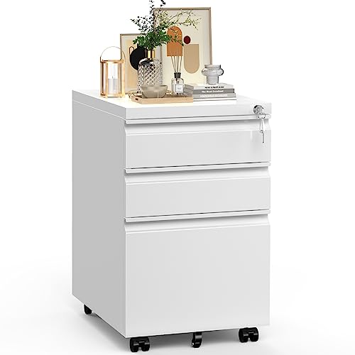0706859207057 - SWEETCRISPY FILE CABINET - 3 DRAWER FILE CABINET WITH LOCK, MOBILE ROLLING METAL FILE CABINET, UNDER DESK FILE CABINET WITH PRE-ASSEMBLED & WHEELS FOR HOME OFFICE