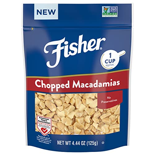 0070690014083 - FISHER MACADAMIAS CHOPPED UNSALTED CULINARY ONE-CUP 4.44 OZ, NATURALLY GLUTEN FREE, NO PRESERVATIVES, NON-GMO, KETO, PALEO, VEGAN FRIENDLY