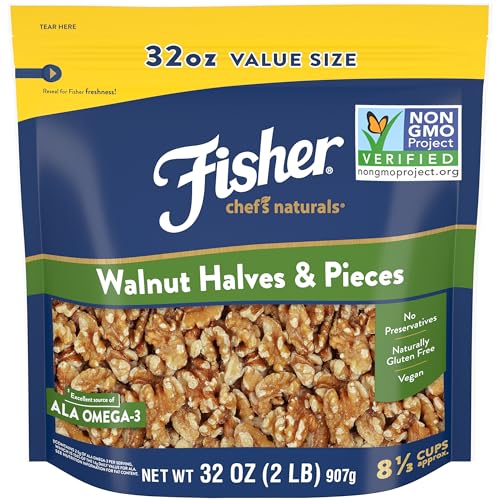 0070690015240 - FISHER CHEF’S NATURALS WALNUT HALVES & PIECES, 32 OZ, NATURALLY GLUTEN FREE, NO PRESERVATIVES, NON-GMO
