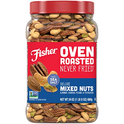 0070690270762 - FISHER SNACK OVEN ROASTED NEVER FRIED DELUXE MIXED NUTS, 24 OZ, ALMONDS, CASHEWS, PECANS, PISTACHIOS, MADE WITH SEA SALT