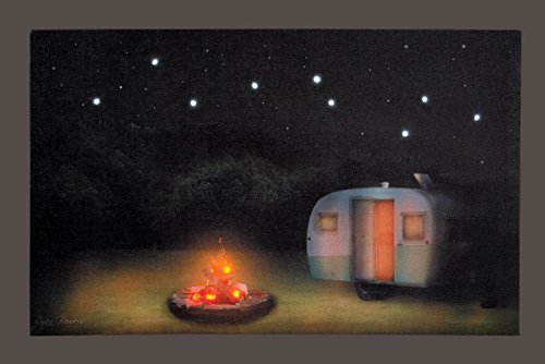 0706996121568 - LED LIGHTED CAMPING PRINT TRAVEL TRAILER CAMPER WITH CAMP FIRE UNDER STARS - WITH TIMER!