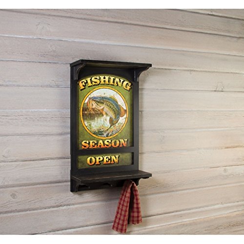 0706996126389 - OPEN CLOSED FISHING SEASON 19.5 X 12 INCH WOOD FRAMED WALL ART AND HAT RACK