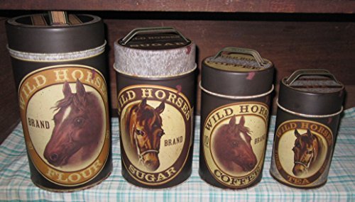 0706996127942 - RUSTIC WILD HORSE BRAND CANISTER SET FOOD SAFE TIN METAL VINTAGE SUGAR FLOUR COFFEE TEA