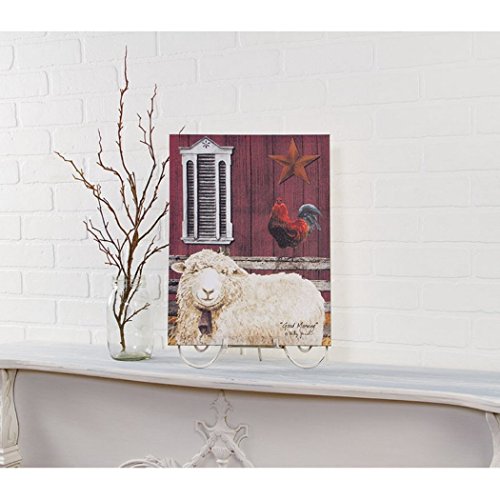 0706996729580 - BARN SIDE SHEEP AND CHICKEN 16 X 12 INCH CANVAS WALL PLAQUE DECORATION