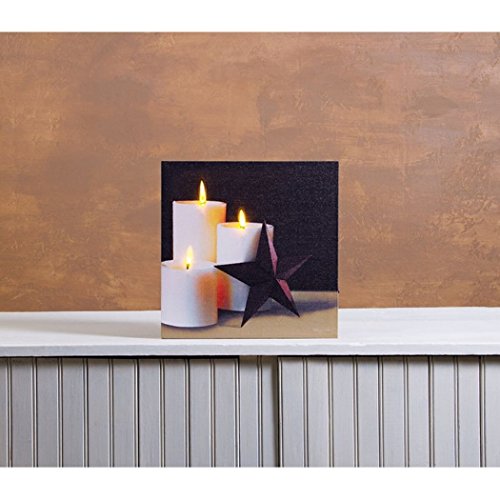0706996730371 - PILLAR CANDLE BARN STAR LED LIGHT-UP 12 X 12 INCH CANVAS WALL PLAQUE DECORATION
