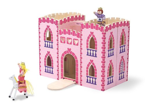 0707005028984 - MELISSA & DOUG FOLD AND GO WOODEN PRINCESS CASTLE WITH 2 ROYAL PLAY FIGURES, 2 HORSES, AND 4 PIECES OF FURNITURE