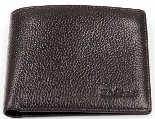 0707152444613 - ZOFIRAO ITALIAN TOP COWHIDE LEATHER ,GENUINE LEATHER BIFOLD WALLETS FOR MENS (COFFEE-GRAIN-CLASSIC STYLE)