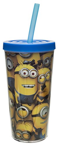 0707226755638 - ZAK! DESIGNS INSULATED TUMBLER WITH SCREW-ON LID AND STRAW WITH DESPICABLE ME 2 MINIONS GRAPHICS, BPA-FREE PLASTIC, 16-OUNCE