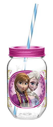 0707226762353 - ZAK! DESIGNS TRITAN MASON JAR TUMBLER WITH SCREW-ON LID AND STRAW FEATURING ELSA & ANNA FROM FROZEN, BREAK-RESISTANT AND BPA-FREE PLASTIC, 19 OZ.