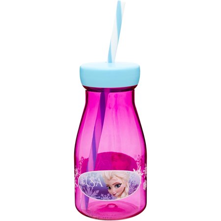 0707226767280 - ZAK! DESIGNS TRITAN MILK BOTTLE WITH SCREW-ON LID AND STRAW FEATURING ELSA & ANNA FROM FROZEN, BREAK-RESISTANT AND BPA-FREE PLASTIC, 12 OZ.