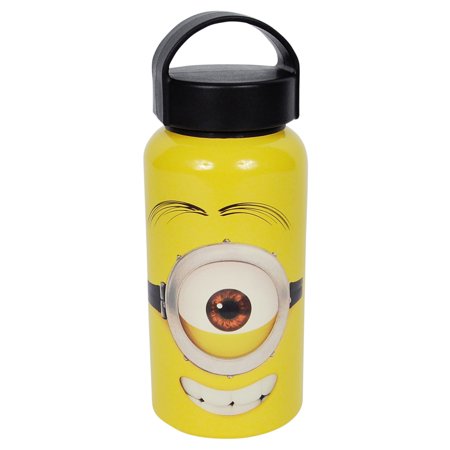 0707226772888 - ZAK! DESIGNS ALUMINUM WATER BOTTLE WITH CARRYING LOOP AND STUART FROM MINIONS MOVIE, 13 OZ.