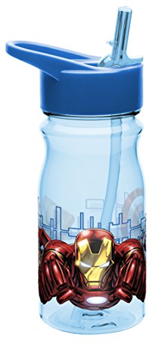 0707226775933 - ZAK! DESIGNS TRITAN WATER BOTTLE WITH FLIP-UP SPOUT AND STRAW WITH IRONMAN FROM AVENGERS 2, BREAK-RESISTANT AND BPA-FREE PLASTIC, 16.5 OZ.
