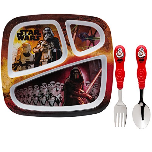 0707226810818 - ZAK! DESIGNS KIDS DINNERWARE SET INCLUDES 3-SECTION PLATE, FORK AND SPOON FEATURING GRAPHICS FROM STAR WARS THE FORCE AWAKENS, BPA-FREE, 3 PIECE SET