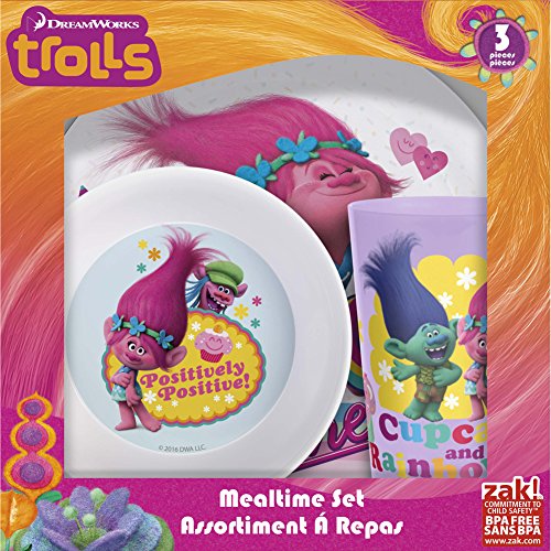 0707226836900 - ZAK! DESIGNS MEALTIME SET WITH PLATE, BOWL AND TUMBLER FEATURING TROLLS GRAPHICS, BREAK-RESISTANT AND BPA-FREE PLASTIC, 3 PIECE SET