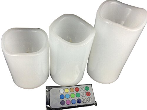 0707242911940 - ZJKC SET OF 3 FLAMELESS LED CANDLE, OUTDOOR AND INDOOR COLOR CHANGING IVORY WAX PILLAR CANDLES WITH REMOTE CONTROL & TIMER, CENTERPIECES, WEDDING DECOR-WEATHERPROOF