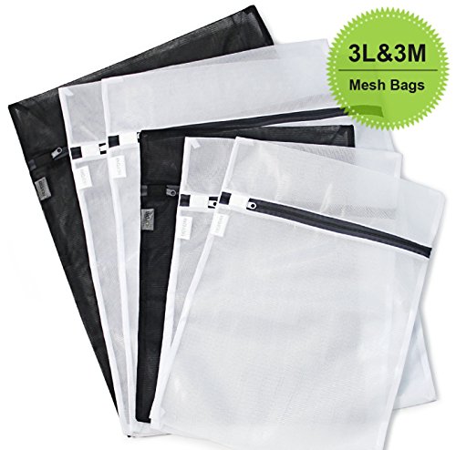 0707273357663 - HOPDAY DELICATES MESH LAUNDRY BAGS, SUPER PREMIUM QUALITY BRA LINGERIE PROTECTION WASHING DRYING BAG WITH RUST PROOF FLOW ZIPPER, SET OF 6 (3 MEDIUM & 3 LARGE)-BLACK & WHITE