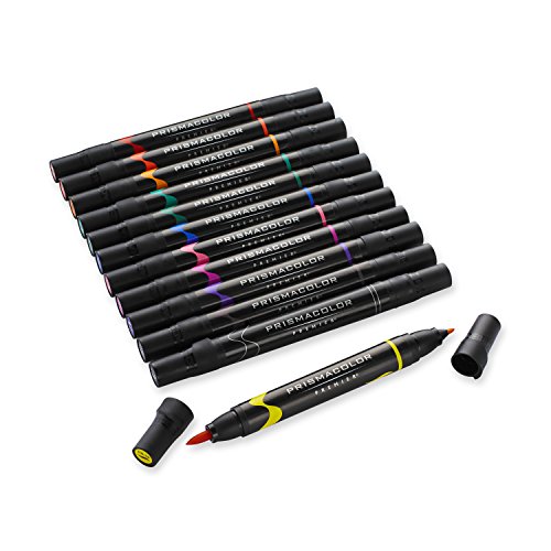 0070735002471 - PRISMACOLOR PREMIER DOUBLE ENDED ART MARKERS, BRUSH TIP AND FINE TIP, SET OF 12 PRIMARY COLORS
