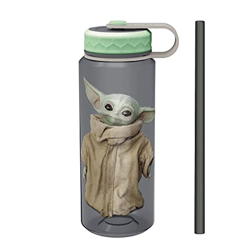 0707849125979 - ZAK DESIGNS STAR WARS THE MANDALORIAN DURABLE PLASTIC WATER BOTTLE - RUGGED SPORTS BOTTLE WITH CARRY STRAP AND WIDE CHUG OPENING INCLUDES REUSABLE STRAW (36 OZ, GROGU/BABY YODA/THE CHILD)