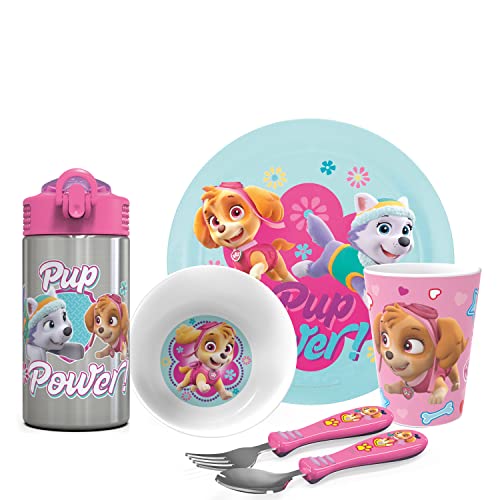 0707849140057 - ZAK DESIGNS PAW PATROL KIDS DINNERWARE SET INCLUDES PLATE, BOWL, TUMBLER, WATER BOTTLE, AND UTENSIL TABLEWARE, MADE OF DURABLE MATERIAL AND PERFECT FOR KIDS (6 PIECE GIFT SET, SKYE & EVEREST, NON-BPA)
