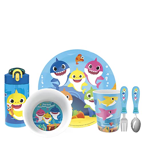 0707849142181 - ZAK DESIGNS BABY SHARK KIDS DINNERWARE SET INCLUDES PLATE, BOWL, TUMBLER, WATER BOTTLE, AND UTENSIL TABLEWARE, MADE OF DURABLE MATERIAL AND PERFECT FOR KIDS (6 PIECE GIFT SET, NON-BPA)