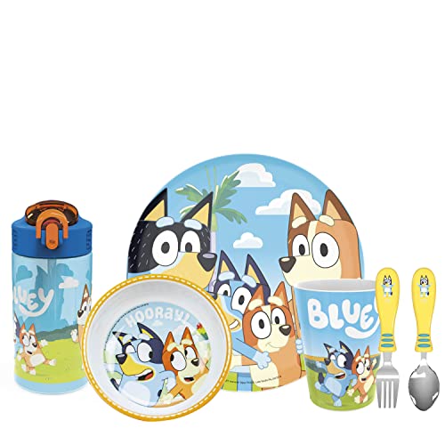 0707849142204 - ZAK DESIGNS BLUEY KIDS DINNERWARE SET INCLUDES PLATE, BOWL, TUMBLER, WATER BOTTLE, AND UTENSIL TABLEWARE, MADE OF DURABLE MATERIAL AND PERFECT FOR KIDS (6 PIECE GIFT SET, BPA-FREE)