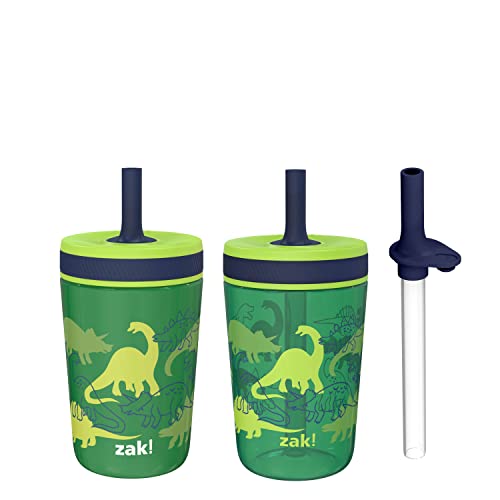 0707849142686 - ZAK DESIGNS KELSO TUMBLER SET, LEAK-PROOF SCREW-ON LID WITH STRAW, BUNDLE FOR KIDS INCLUDES PLASTIC AND STAINLESS STEEL CUPS WITH BONUS SIPPER (3PC SET, NON-BPA, DINO CAMO)