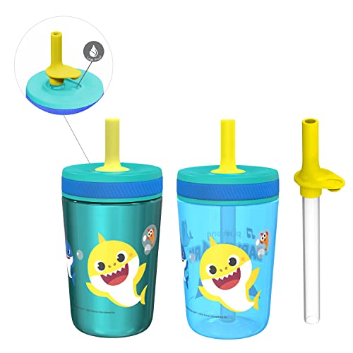 0707849142907 - ZAK DESIGNS BABY SHARK KELSO TUMBLER SET, LEAK-PROOF SCREW-ON LID WITH STRAW, BUNDLE FOR KIDS INCLUDES PLASTIC AND STAINLESS STEEL CUPS WITH BONUS SIPPER (3PC SET, NON-BPA)