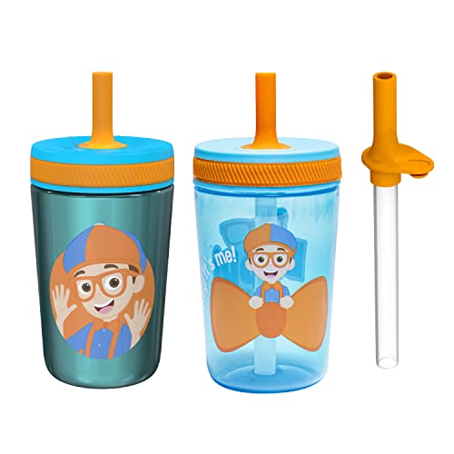0707849151374 - ZAK DESIGNS BLIPPI KELSO TUMBLER SET, LEAK-PROOF SCREW-ON LID WITH STRAW, BUNDLE FOR KIDS INCLUDES PLASTIC AND STAINLESS STEEL CUPS WITH BONUS SIPPER, 3PC SET, NON-BPA,15 FL OZ