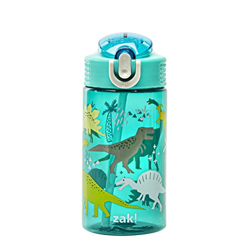 0707849161830 - ZAK DESIGNS KIDS WATER BOTTLE FOR SCHOOL OR TRAVEL, 16OZ DURABLE PLASTIC WATER BOTTLE WITH STRAW, HANDLE, AND LEAK-PROOF, POP-UP SPOUT COVER (DINOSAUR)