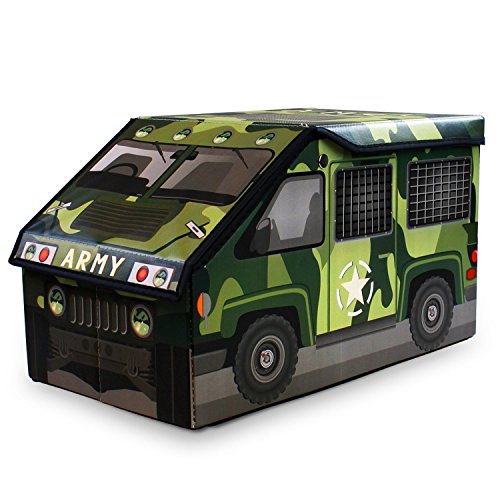0707989718994 - FAT CAT TOY STORAGE BINS - ARMY TRUCK W/ HIDDEN COMPARTMENT FOR TOYS - CAMO GREEN