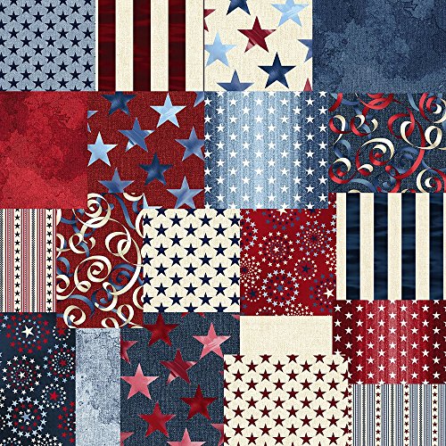 0708302333306 - BENARTEX OH MY STARS PRECUT 5-INCH CHARM PACK COTTON FABRIC QUILTING SQUARES ASSORTMENT DOVER HILL USA AMERICA OHMY5PK