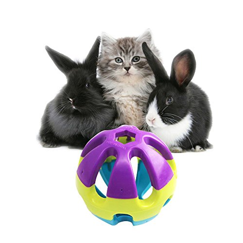 0708315135690 - COLORFUL PLASTIC PET TOY BALL WITH BELL, DOG CAT RABBIT BAUBLE, 2.93X2.93X2.93