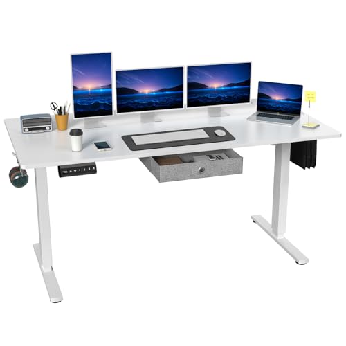0708436295242 - 63 INCH ELECTRIC STANDING DESK, ERGONOMIC SIT STAND UP DESK WITH DRAWERS, COMPUTER DESK FOR HOME OFFICE, HEIGHT ADJUSTABLE DESK COMPUTER WORKSTATION