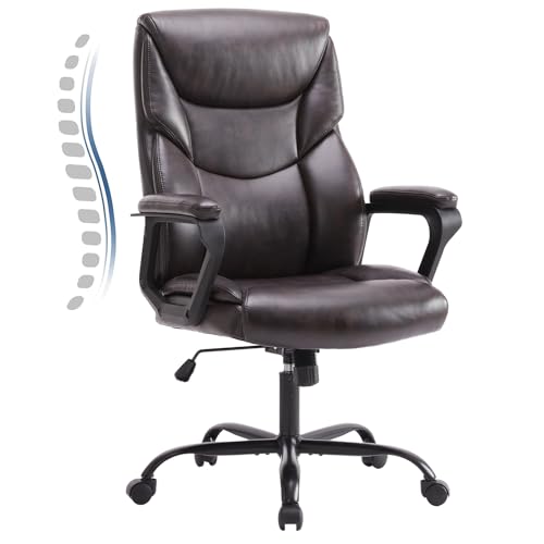 0708436300779 - OLIXIS BIG AND TALL OFFICE HIGH BACK ERGONOMIC EXECUTIVE DESK EXTRA WIDE SEAT, PU LEATHER COMPUTER CHAIR WITH PADDED ARMRESTS, BROWN
