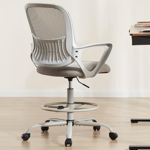 0708436639657 - DRAFTING CHAIR, TALL OFFICE CHAIR, STANDING DESK CHAIR, TALL DESK CHAIR, HIGH OFFICE CHAIR, ERGONOMIC COUNTER HEIGHT OFFICE CHAIRS WITH ARMRESTS AND ADJUSTABLE FOOT-RING FOR BAR HEIGHT DESK