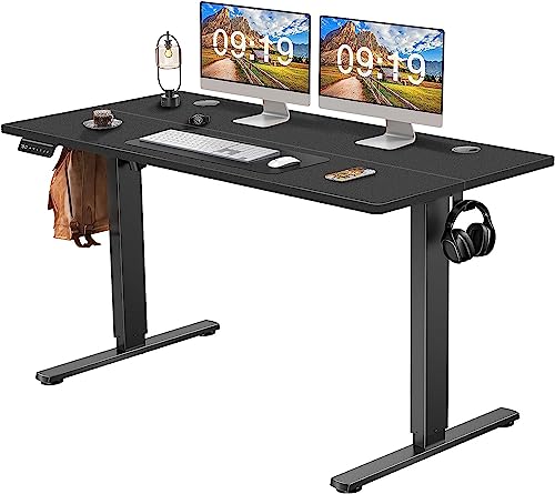 0708436640028 - STANDING DESK ADJUSTABLE HEIGHT, 55 X 24 INCHS ELECTRIC STANDING DESK WITH 3 MEMORY PRESETS, ADJUSTABLE DESK STAND UP DESK WITH T-SHAPED BRACKET, ERGONOMIC COMPUTER DESK FOR HOME OFFICE, BLACK