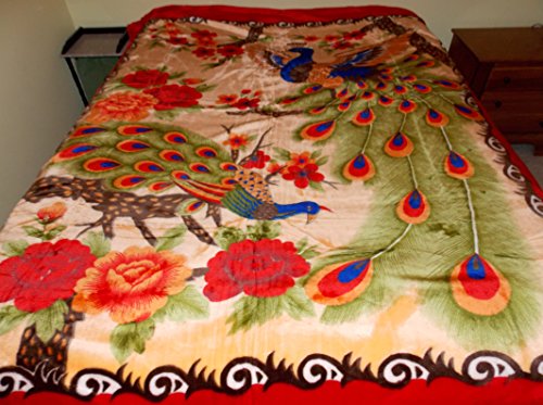 0708812145185 - QUEEN SIZE COLORFUL PEACOCK BIRDS & FLOWERS KOREAN STYLE PLUSH MINK BLANKET