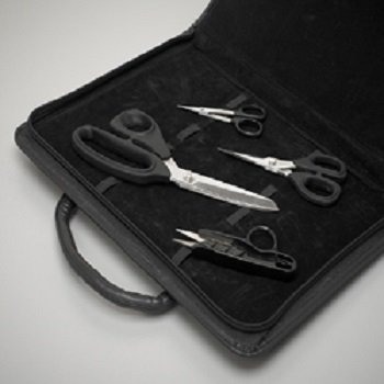 0708999509510 - KAI 4 PIECE SCISSOR SET - INCLUDES 4 NEEDLE CRAFT SCISSORS, 5-1/2 EMBROIDERY SCISSORS, 8-3/4 ERGONOMIX SHEARS, AND A 4-3/4 THREAD CLIP IN A VELVET LINED LEATHER CARRYING CASE
