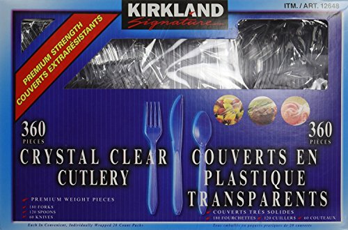 7091215740068 - KIRKLAND SIGNATURE - NEYS HEAVYWEIGHT CLEAR CUTLERY - 360 PIECES - INCLUDES WEIGHT PLASTIC FORKS, SPOONS AND KNIVES VYNFT