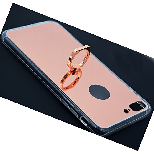 0709202197203 - IPHONE 7P CASE MIRROR CASE WITH 360 ROTATING RING KICKSTAND GRIP STAND HOLDER APPLE 7PLUS COVER SHOCK ABSORBENT SCRATCH-RESISTANT CASE CRYSTAL CLEAR FOR IPHONE 7 PLUS(ROSE GOLD)