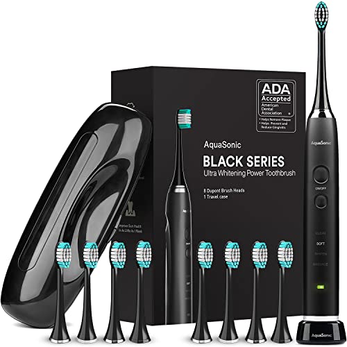 0709311881482 - AQUASONIC BLACK SERIES ULTRA WHITENING TOOTHBRUSH – ADA ACCEPTED ELECTRIC TOOTHBRUSH - 8 BRUSH HEADS & TRAVEL CASE - ULTRA SONIC MOTOR & WIRELESS CHARGING - 4 MODES W SMART TIMER - SONIC ELECTRIC
