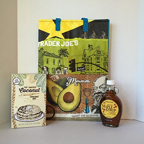 0709317671834 - TRADER JOE'S TOASTED COCONUT PANCAKE MIX AND TRADER JOE'S 100% PURE MAPLE SYRUP BUNDLE PLUS A TRADER JOE'S REUSABLE GROCERY BAG WITH SOUTHERN CALIFORNIA GRAPHICS. A GREAT BREAKFAST BUNDLE (3 ITEMS)