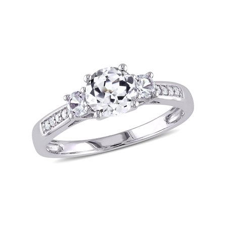 0070936673050 - 1-1/3CTTW CREATED WHITE SAPPHIRE AND DIAMOND-ACCENT THREE-STONE ENGAGEMENT RING IN 10K WHITE GOLD
