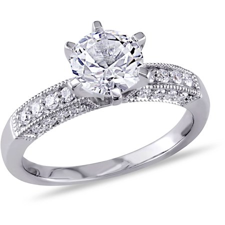 0070936819052 - 1-3/8 CARAT T.G.W. CREATED WHITE SAPPHIRE AND 1/4 CARAT T.W. DIAMOND 10KT WHITE GOLD ENGAGEMENT RING