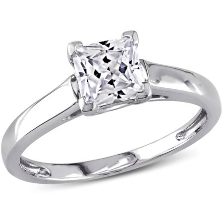 0070939933052 - 1 CARAT T.G.W. PRINCESS-CUT CREATED WHITE SAPPHIRE 10KT WHITE GOLD SOLITAIRE ENGAGEMENT RING
