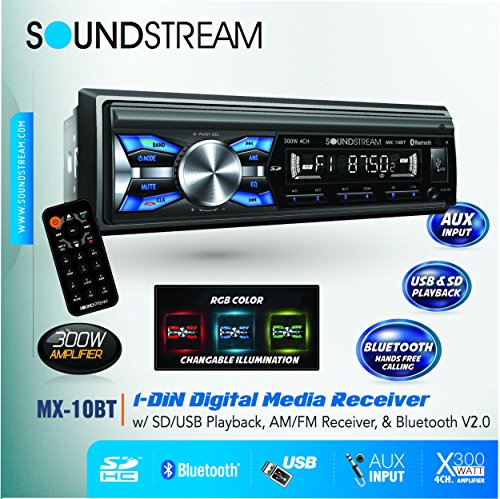 0709483053991 - SOUNDSTREAM MX-10BT CAR DIGITAL MEDIA PLAYER STEREO RECEIVER WITH BUILT-IN BLUETOOTH HANDS-FREE CALLING MUSIC STREAMING USB AUX SD CARD INPUTS RGB MULTI-COLOR ILLUMINATION AM FM RADIO REMOTE CONTROL
