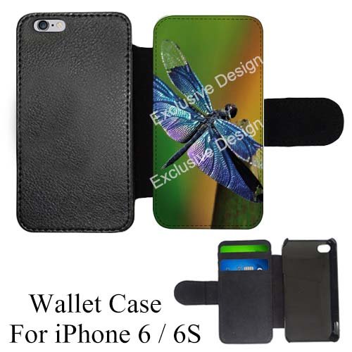 0709619646554 - RAINBOW WING DRAGONFLY CUSTOM CREDIT CARD HOLDER FLIP WALLET BLACK CASE/COVER/SKIN FOR IPHONE 6 / 6S (SHIPS FROM CA)